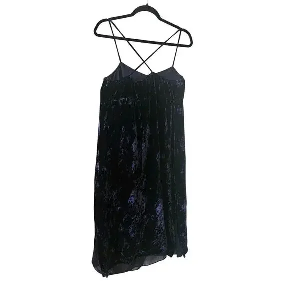 Madewell Navy Blue Crushed Velvet Slip Dress Criss Cross Back Midi Size M - Picture 2 of 9